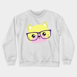Hipster Cat, Cat With Glasses, Kitten, Cute Cat Crewneck Sweatshirt